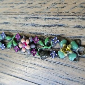 Fresh Flowers Vintage Brass Enamel & Jeweled bracelet.